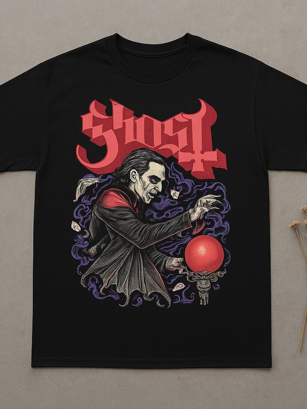 Dark Gothic Spirit Crystal Ball Graphic T-Shirt Black